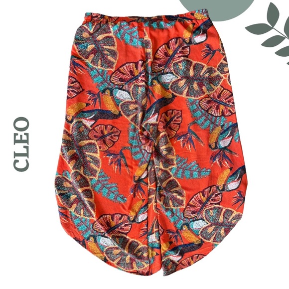 CLEO Tropical Leaf Print Tulip Pants Orange Elastic Waist – Size XL - Picture 6 of 7